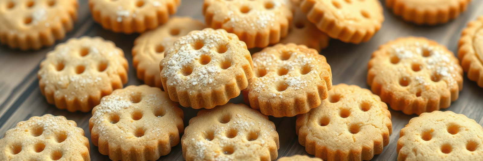 Baked cookies shaped like buttons arranged neatly on a wooden surface showcasing a delightful homemade treat